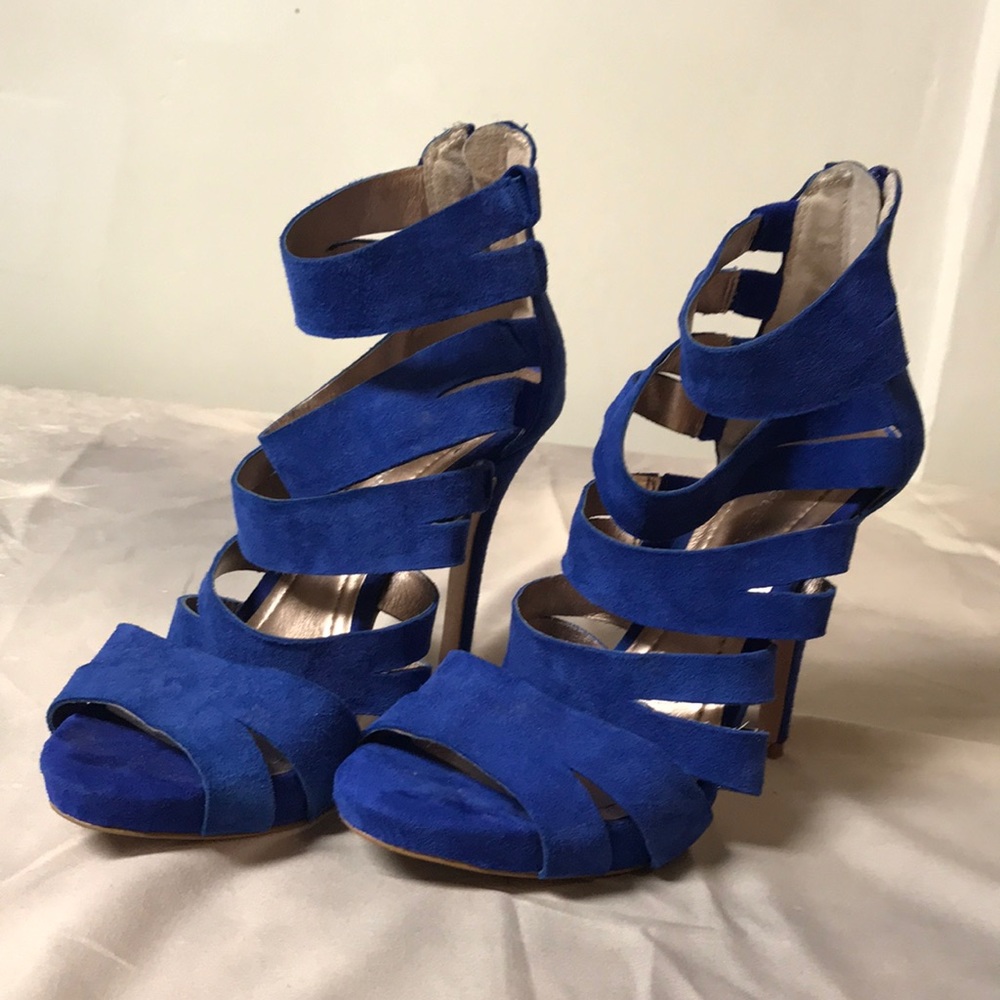 Strappy blue suede BCBGENERATION heels